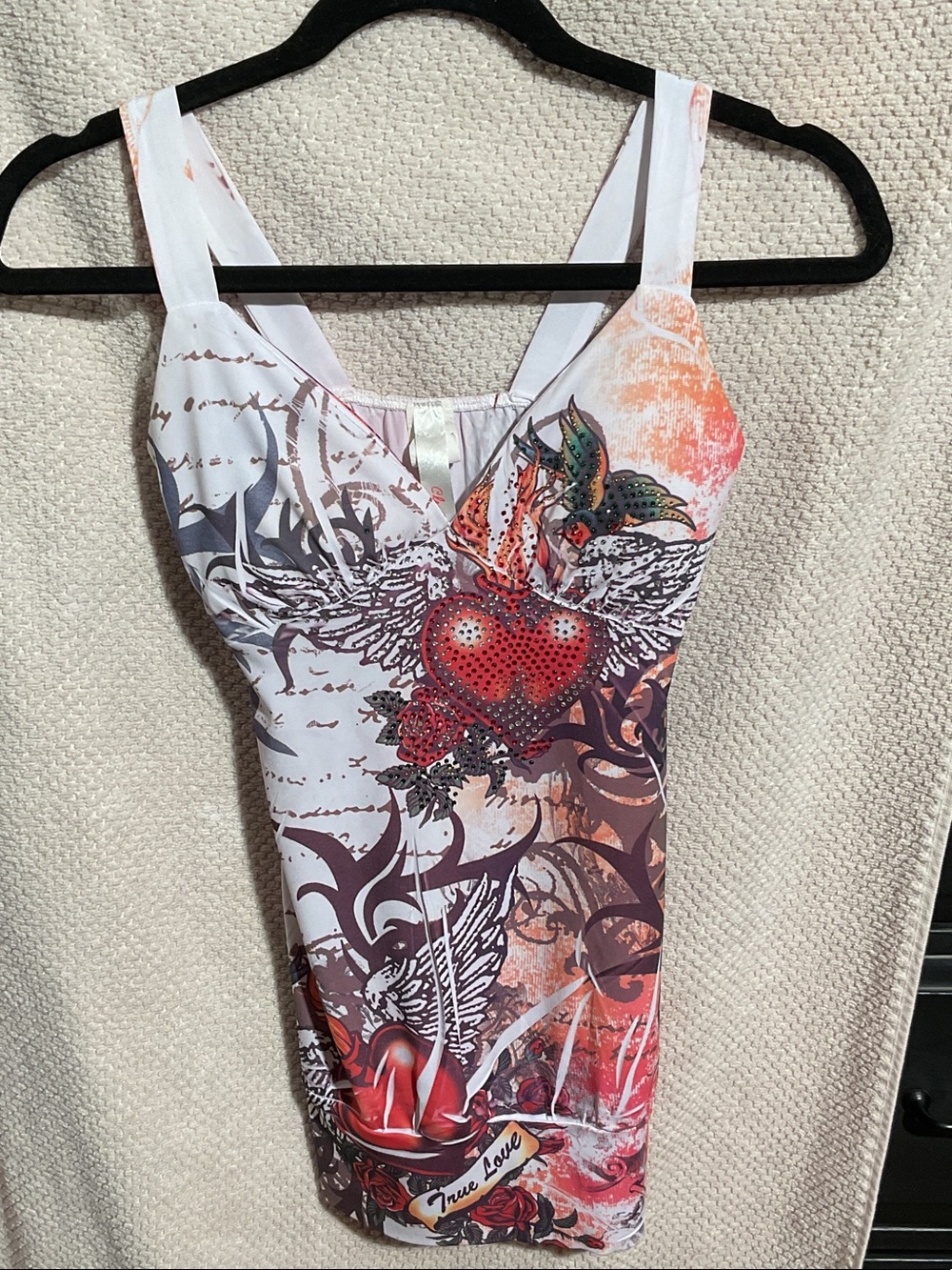 cleo White Tank Tunic with Red Heart Graphic